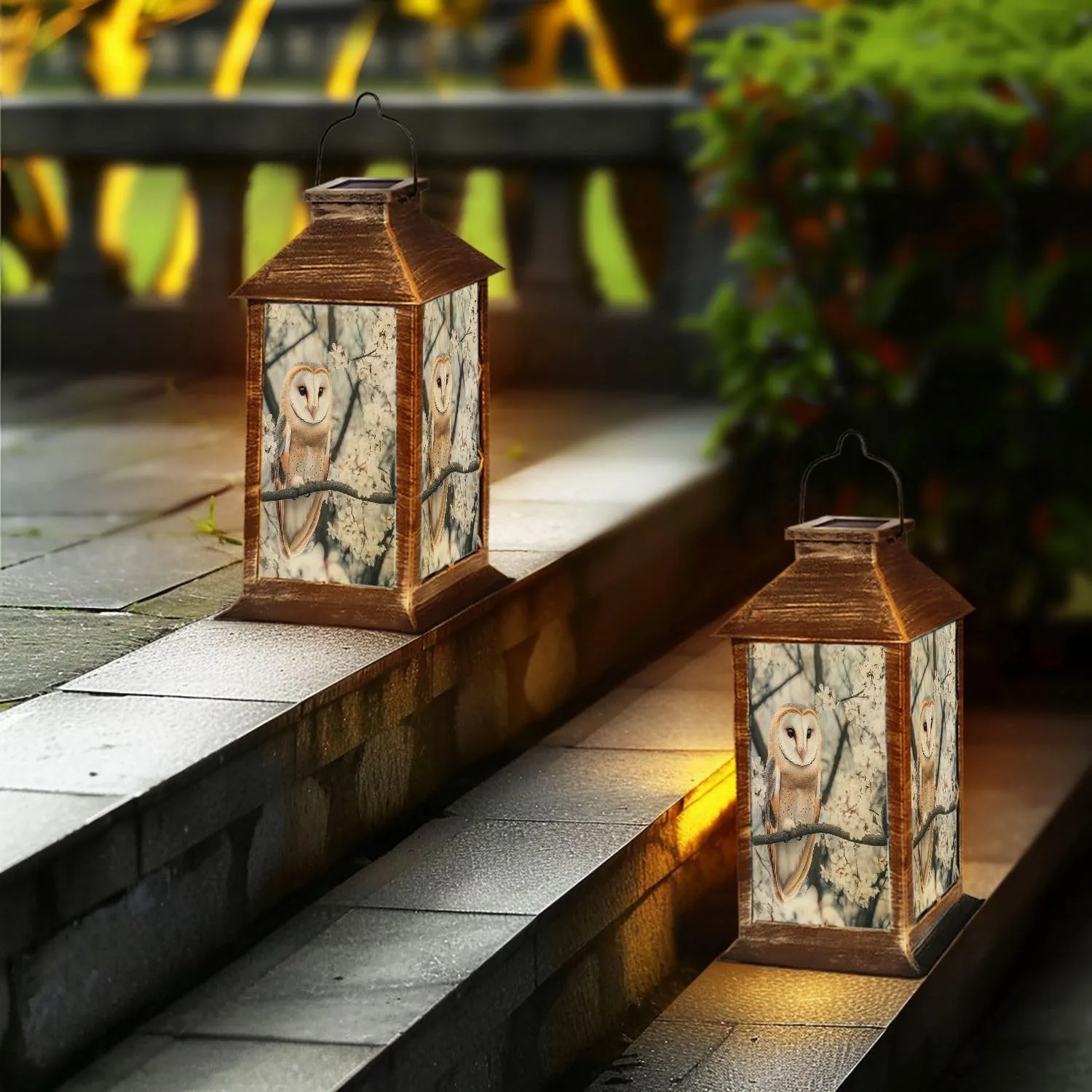 Solar Lantern Fine Art Portrait Barn owl Among Flowers Tyto alba Outdoor Garden Hanging Lantern Waterproof Solar Powered Lighting Outside Table Lamp for Deck Yard Camping Patio Decor