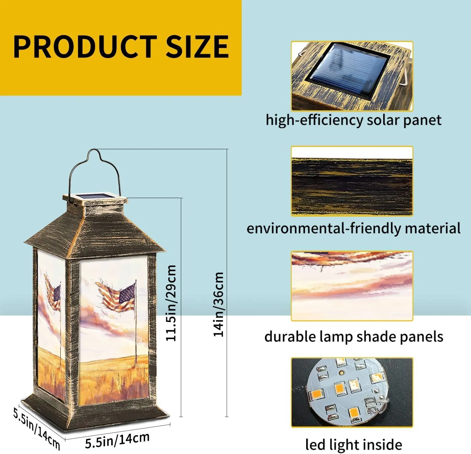 Solar Lantern Melancholy Resilient Flag Art Prairie Sunset Theme Outdoor Waterproof Garden Hanging Lantern Solar Powered Lighting Outside Table Lamp for Patio Deck Camping 1 Pack