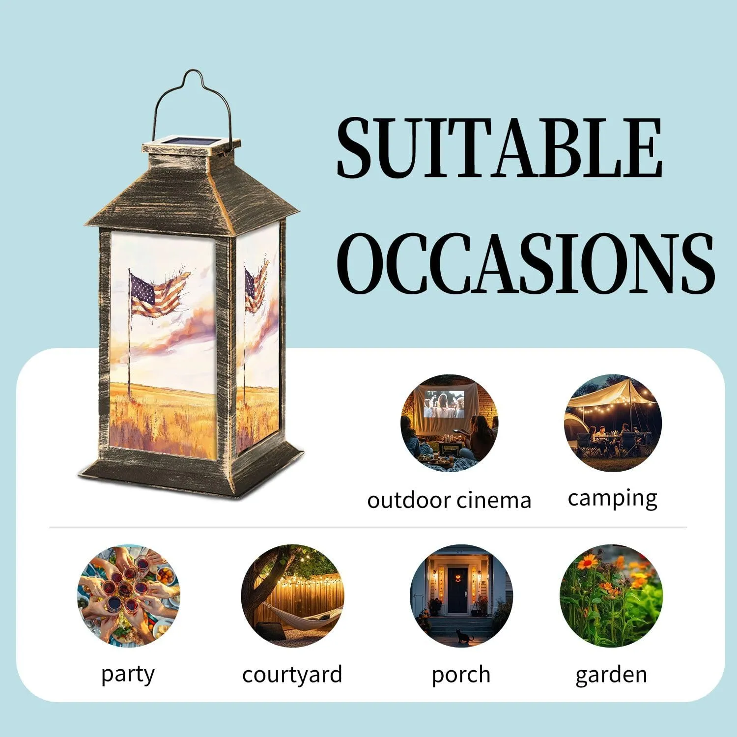 Solar Lantern Melancholy Resilient Flag Art Prairie Sunset Theme Outdoor Waterproof Garden Hanging Lantern Solar Powered Lighting Outside Table Lamp for Patio Deck Camping 1 Pack