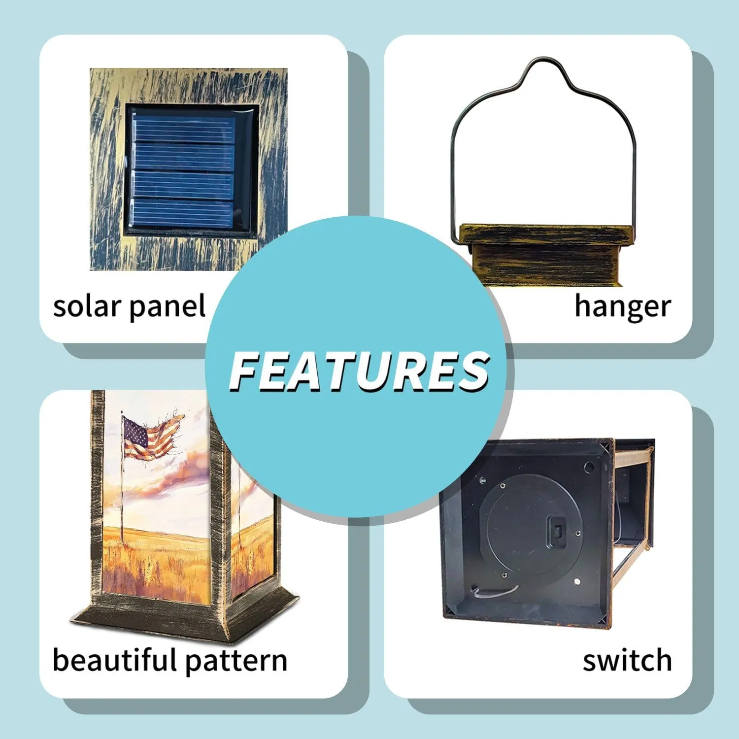 Solar Lantern Melancholy Resilient Flag Art Prairie Sunset Theme Outdoor Waterproof Garden Hanging Lantern Solar Powered Lighting Outside Table Lamp for Patio Deck Camping 1 Pack