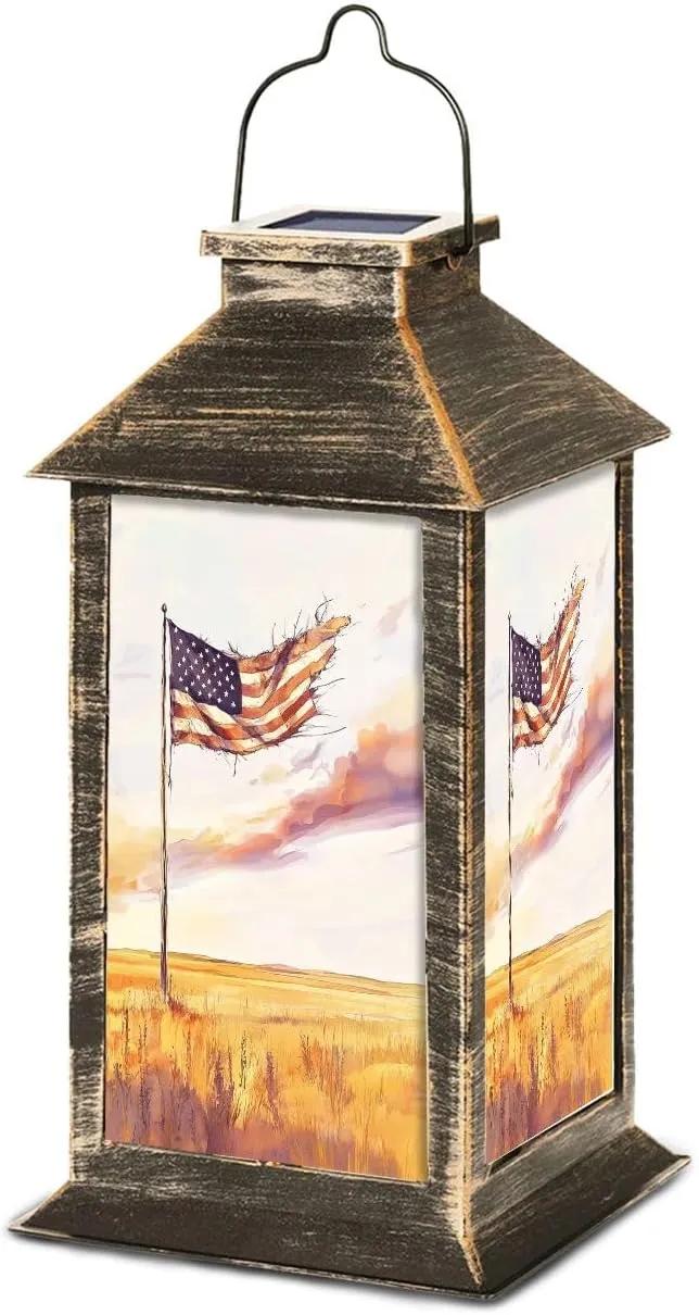 Solar Lantern Melancholy Resilient Flag Art Prairie Sunset Theme Outdoor Waterproof Garden Hanging Lantern Solar Powered Lighting Outside Table Lamp for Patio Deck Camping 1 Pack
