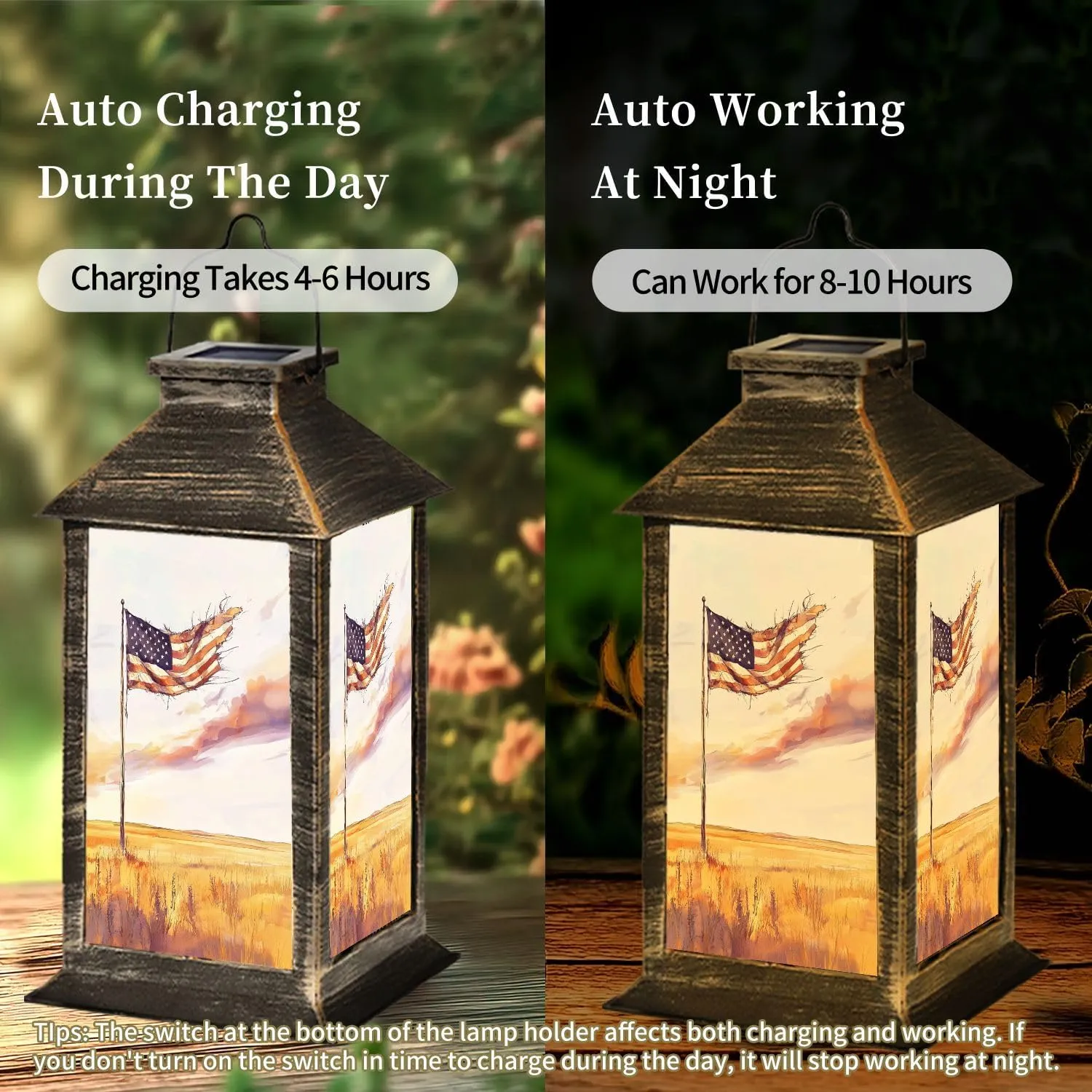 Solar Lantern Melancholy Resilient Flag Art Prairie Sunset Theme Outdoor Waterproof Garden Hanging Lantern Solar Powered Lighting Outside Table Lamp for Patio Deck Camping 1 Pack