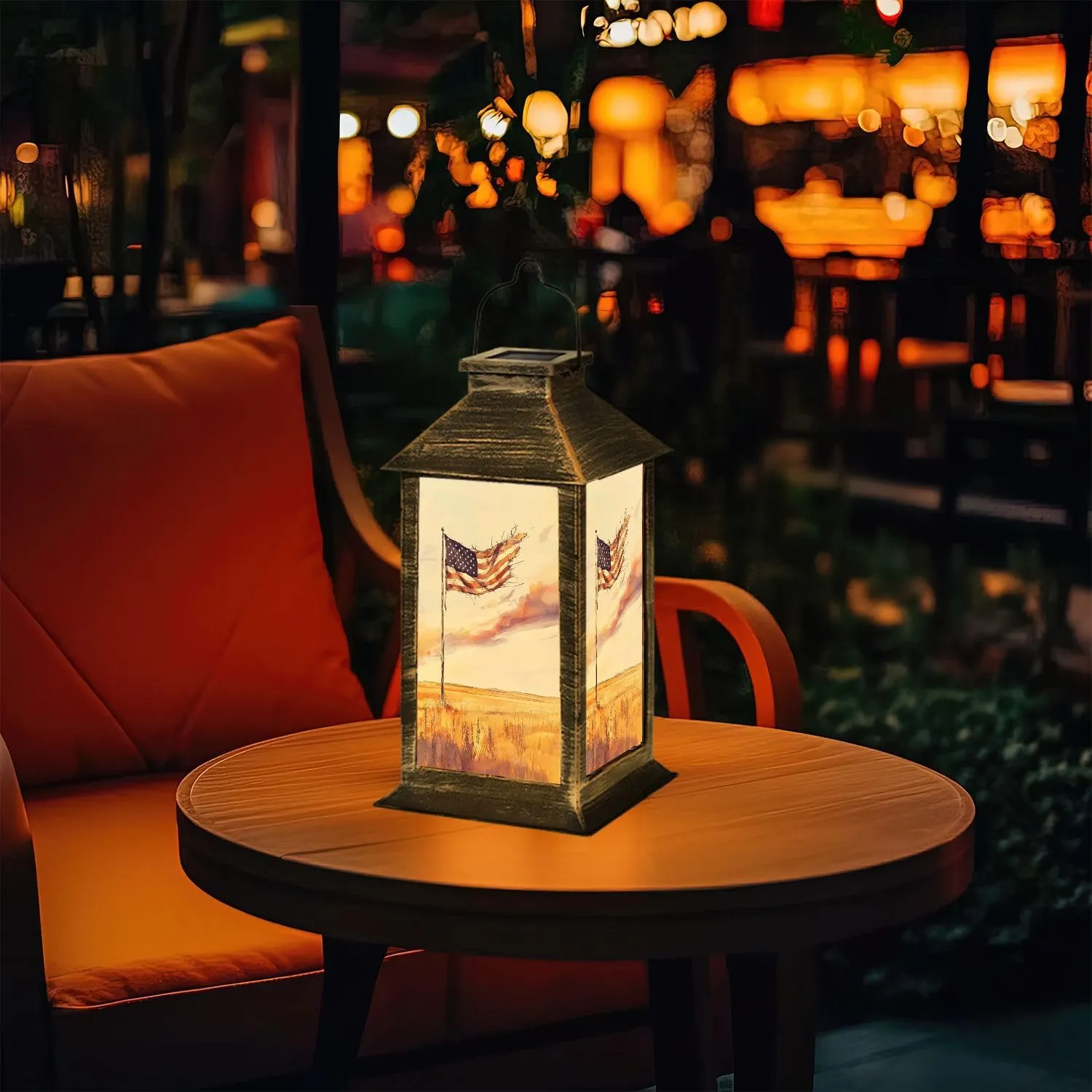 Solar Lantern Melancholy Resilient Flag Art Prairie Sunset Theme Outdoor Waterproof Garden Hanging Lantern Solar Powered Lighting Outside Table Lamp for Patio Deck Camping 1 Pack