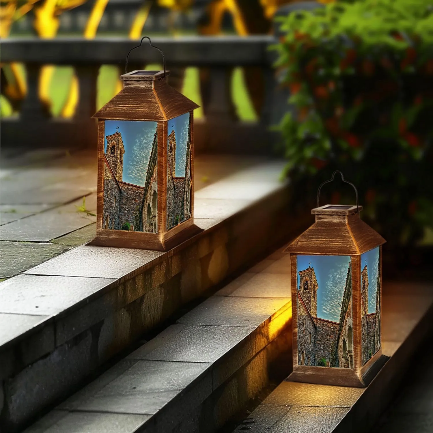Solar Lantern Old Medieval Abbey Outdoor Garden Hanging Lantern Waterproof Solar Powered Lighting Outside Table Lamp for Deck Yard Camping Patio Decor