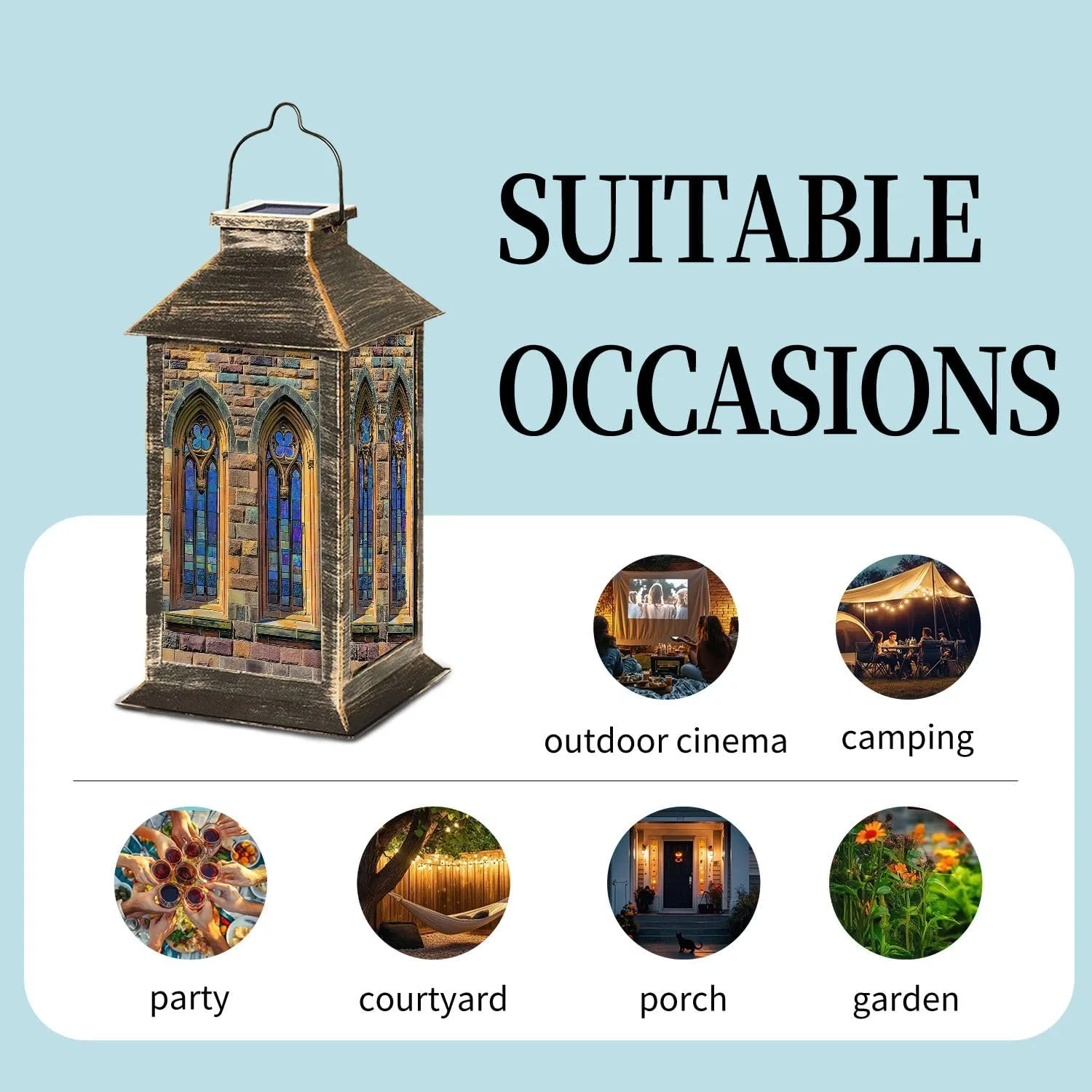 Solar Lantern Old Medieval Abbey Outdoor Garden Hanging Lantern Waterproof Solar Powered Lighting Outside Table Lamp for Deck Yard Camping Patio Decor