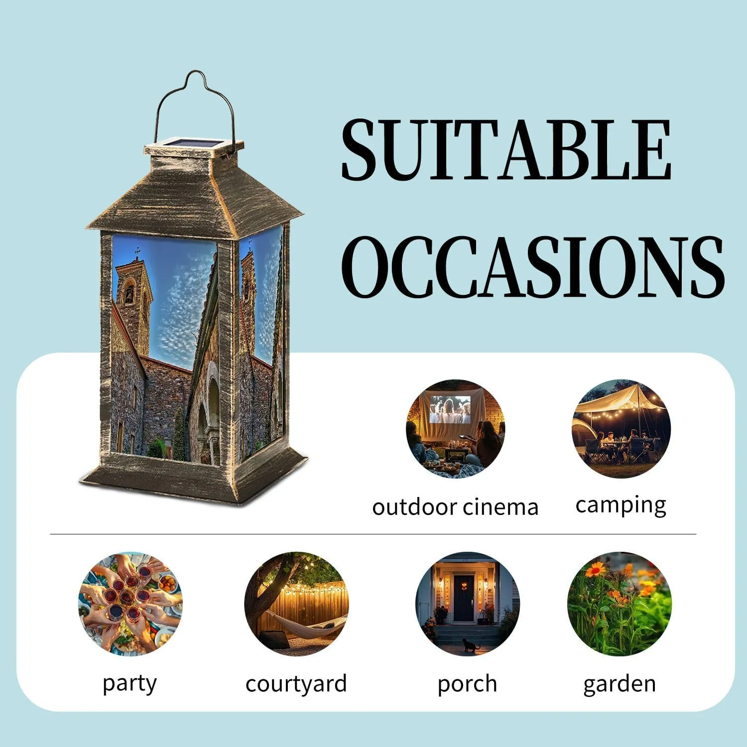 Solar Lantern Old Medieval Abbey Outdoor Garden Hanging Lantern Waterproof Solar Powered Lighting Outside Table Lamp for Deck Yard Camping Patio Decor