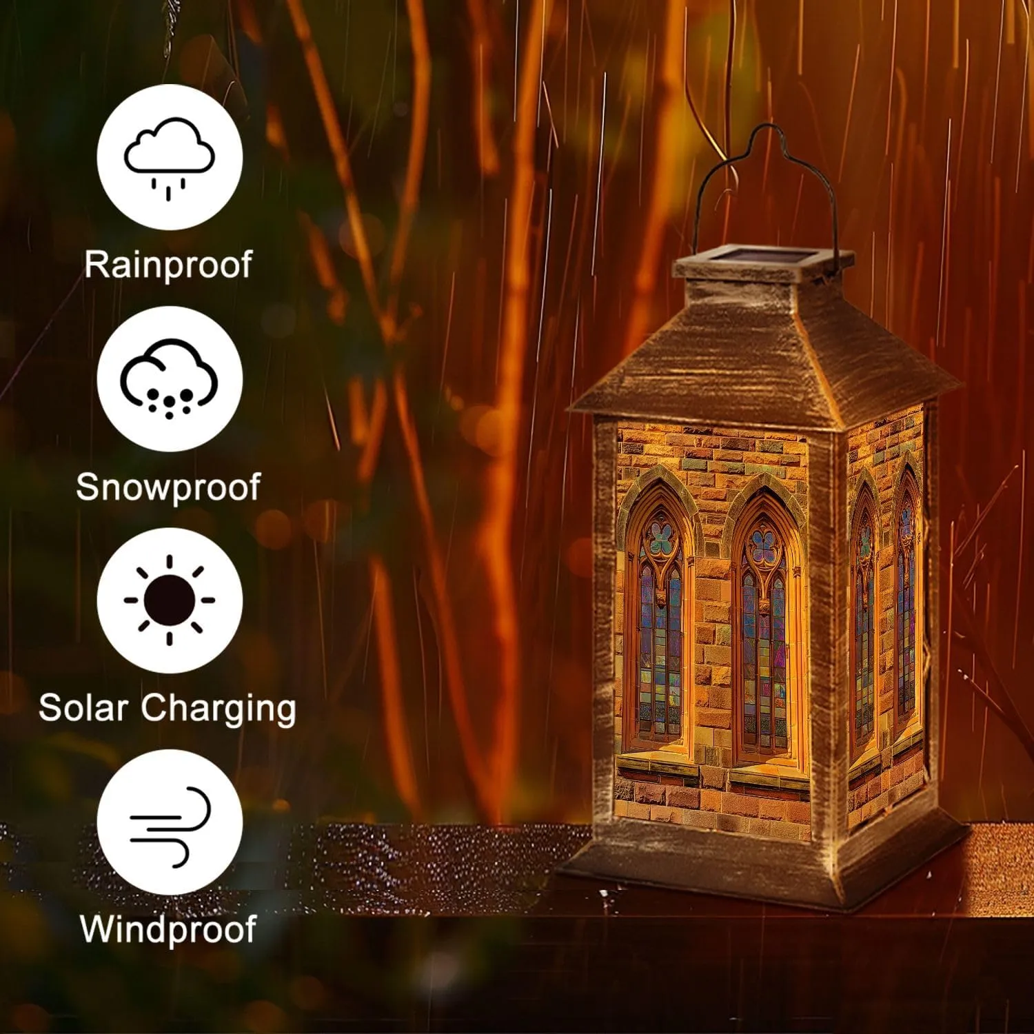 Solar Lantern Old Medieval Abbey Outdoor Garden Hanging Lantern Waterproof Solar Powered Lighting Outside Table Lamp for Deck Yard Camping Patio Decor