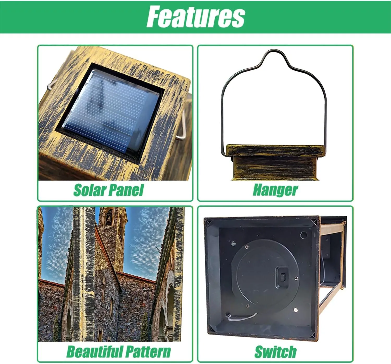 Solar Lantern Old Medieval Abbey Outdoor Garden Hanging Lantern Waterproof Solar Powered Lighting Outside Table Lamp for Deck Yard Camping Patio Decor