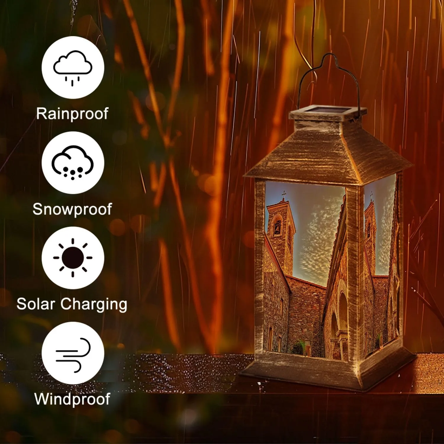 Solar Lantern Old Medieval Abbey Outdoor Garden Hanging Lantern Waterproof Solar Powered Lighting Outside Table Lamp for Deck Yard Camping Patio Decor