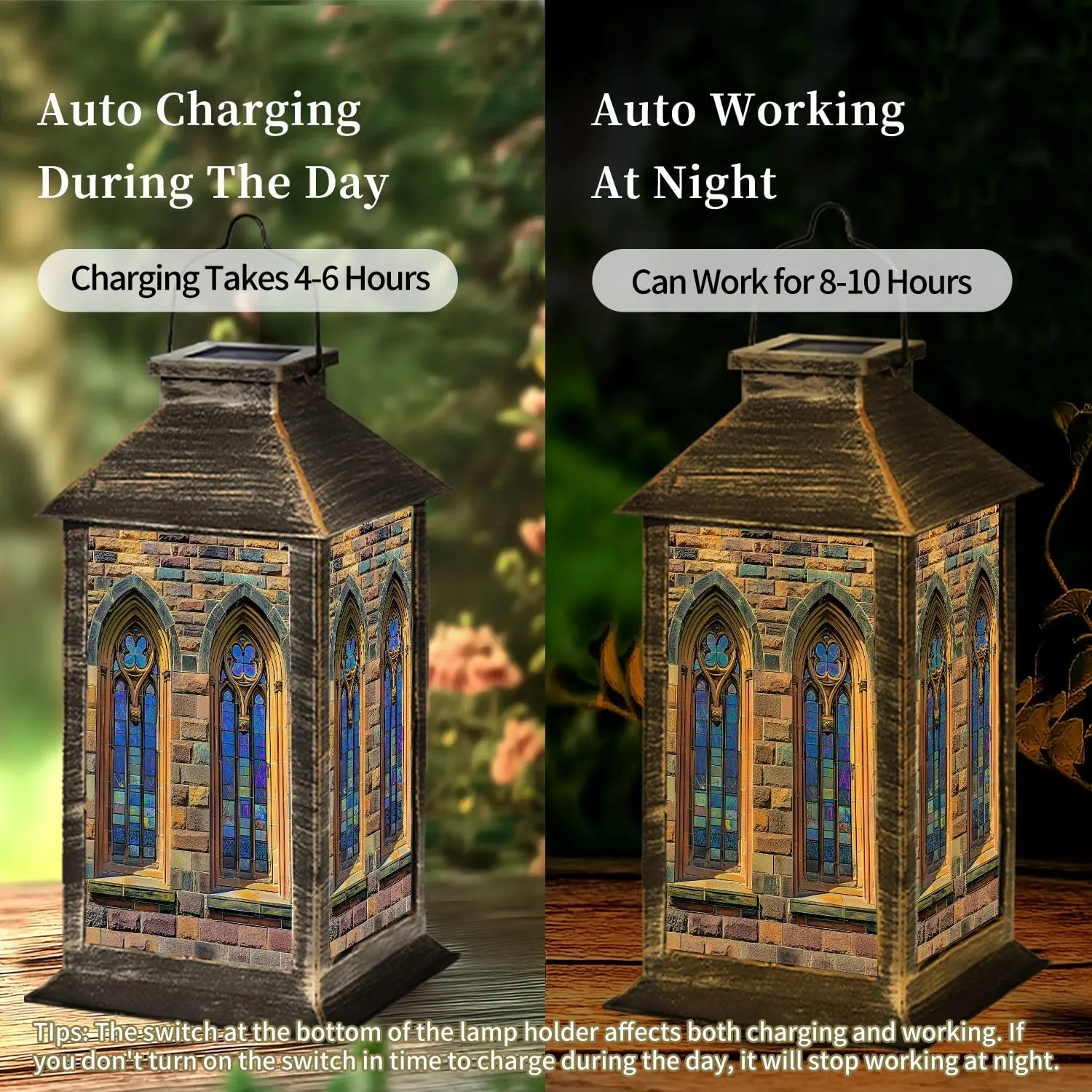 Solar Lantern Old Medieval Abbey Outdoor Garden Hanging Lantern Waterproof Solar Powered Lighting Outside Table Lamp for Deck Yard Camping Patio Decor