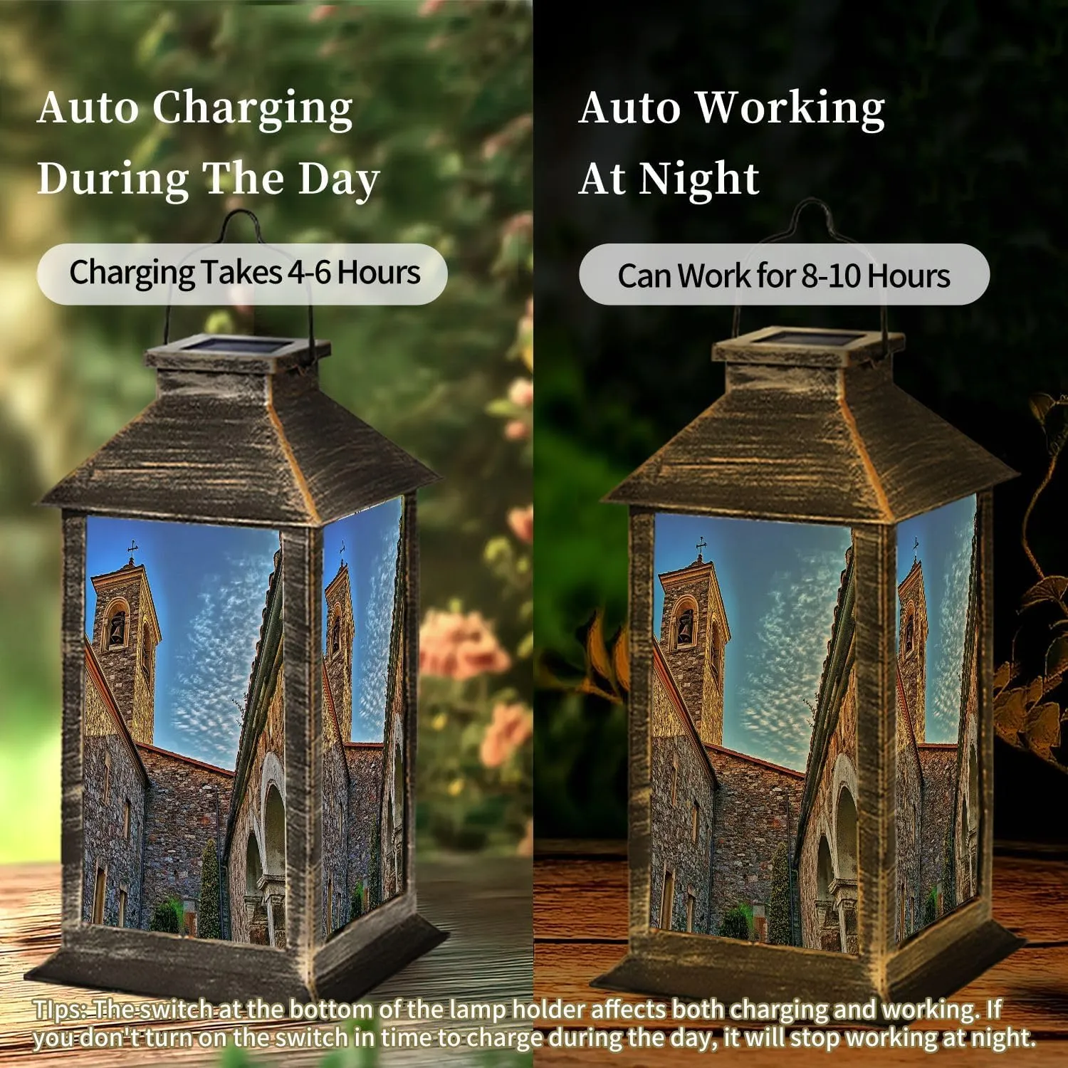 Solar Lantern Old Medieval Abbey Outdoor Garden Hanging Lantern Waterproof Solar Powered Lighting Outside Table Lamp for Deck Yard Camping Patio Decor