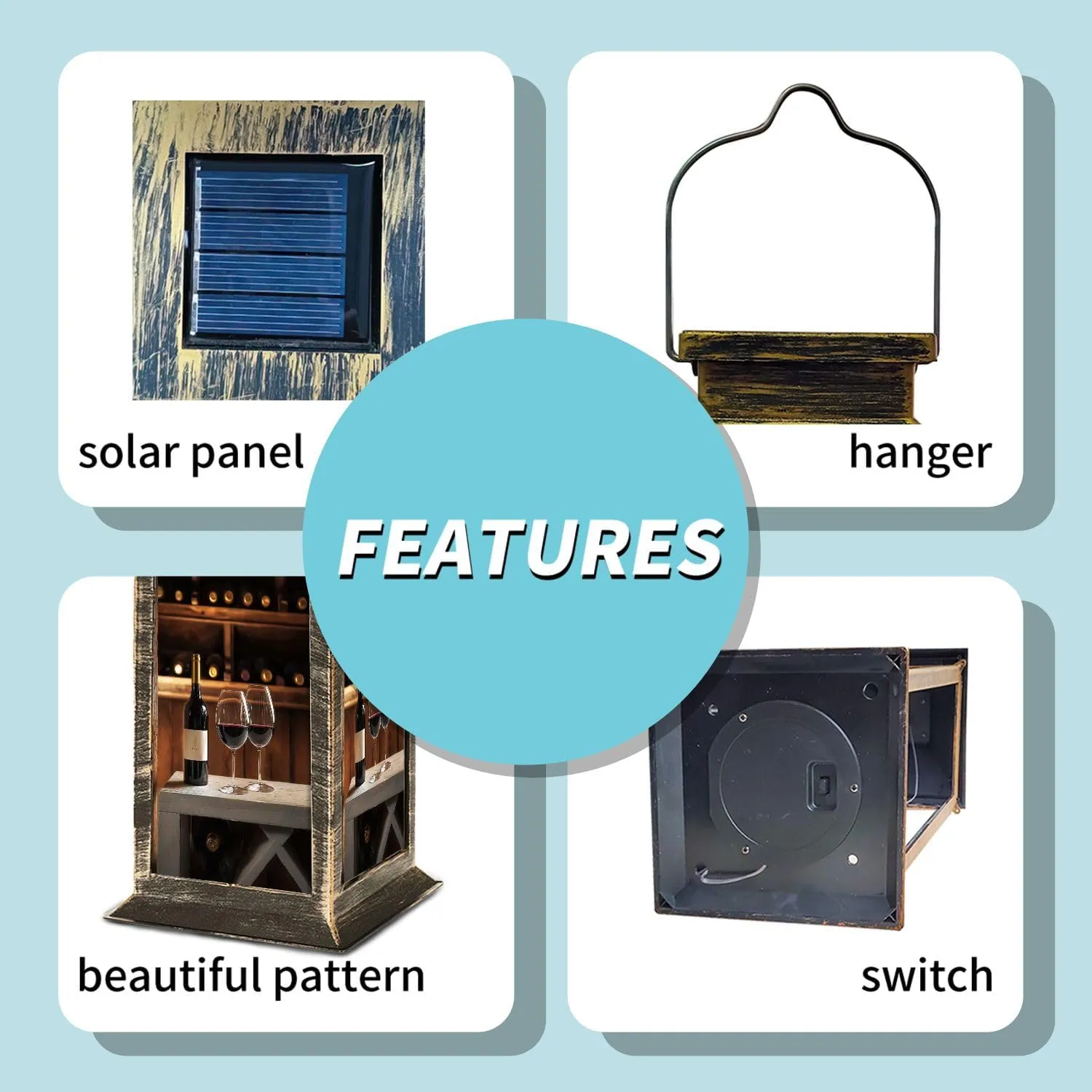 Solar Lantern Red White Wine Stemware Rack Vt Outdoor Waterproof Garden Hanging Lantern Solar Powered Lighting Outside Table Lamp for Patio Deck Camping 1 Pack