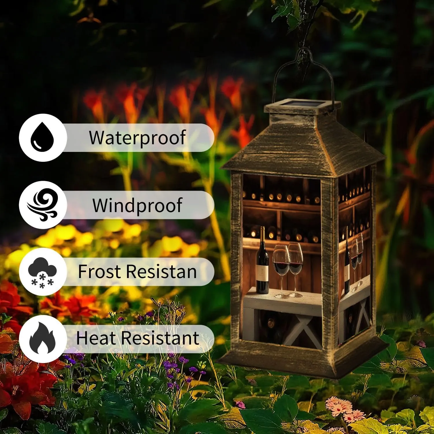 Solar Lantern Red White Wine Stemware Rack Vt Outdoor Waterproof Garden Hanging Lantern Solar Powered Lighting Outside Table Lamp for Patio Deck Camping 1 Pack