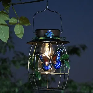Solar Lanterns Hanging Solar Lights, Waterproof Metal Solar Outdoor Lantern Butterflys Garden Decor Light for Patio Pathway Lawn Front Porch, Christmas Birthday Gifts for Women Mom Grandma