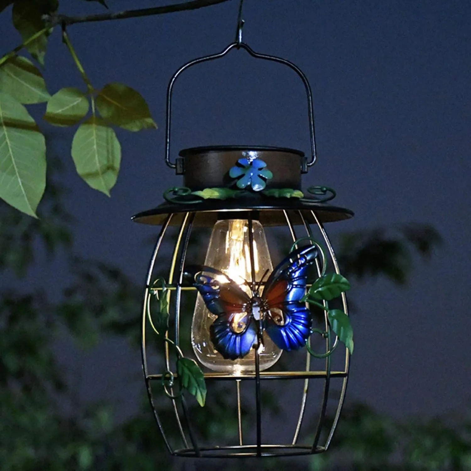 Solar Lanterns Hanging Solar Lights, Waterproof Metal Solar Outdoor Lantern Butterflys Garden Decor Light for Patio Pathway Lawn Front Porch, Christmas Birthday Gifts for Women Mom Grandma