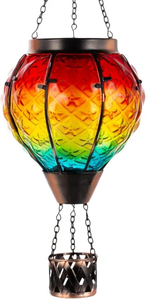 Solar Lanterns Hot Air Balloon Solar Lantern with Flickering Flame Hanging Solar Lights Multi-Color Solar Lanterns Outdoor Waterproof Glass Solar Powered Lamp Lantern for Outdoor Garden Lawn