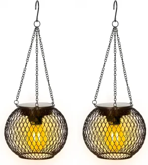 Solar Lanterns Outdoor, 2 Pack Brighter Metal Solar Hanging Lanterns, IP65 Waterproof Solar Lights Outdoor, Gardening Gifts & Decor for Garden Yard Patio Pathway