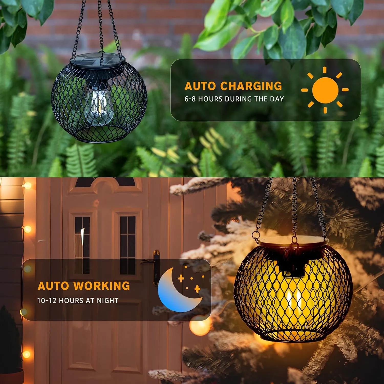 Solar Lanterns Outdoor, 2 Pack Brighter Metal Solar Hanging Lanterns, IP65 Waterproof Solar Lights Outdoor, Gardening Gifts & Decor for Garden Yard Patio Pathway
