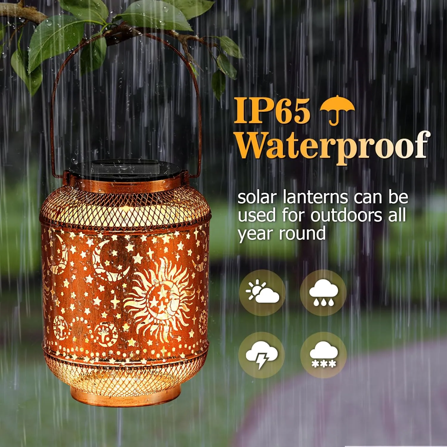 Solar Lanterns Outdoor Garden Decor, Metal Sun Moon Decor Lanterns Birthday Gifts for Women Mom Grandma, Waterproof Hanging Outdoor Solar Lights for Patio, Yard, Lawn, Landscape