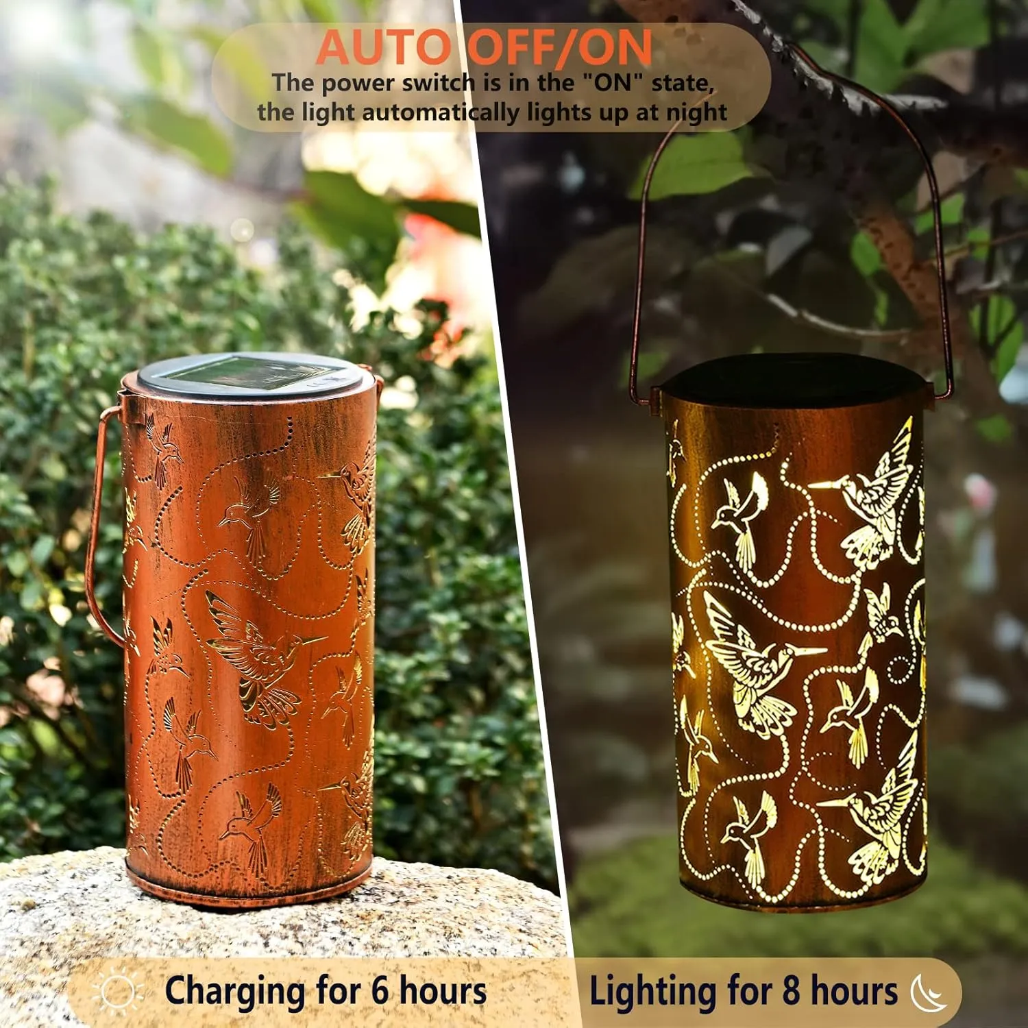 Solar Lanterns Outdoor Hanging Hummingbird Decor Lantern,Waterproof Hollow Out Metal Decorative Garden Light,Graceful Decoration for Patio,Yard,Landscape,Walkway,Festival