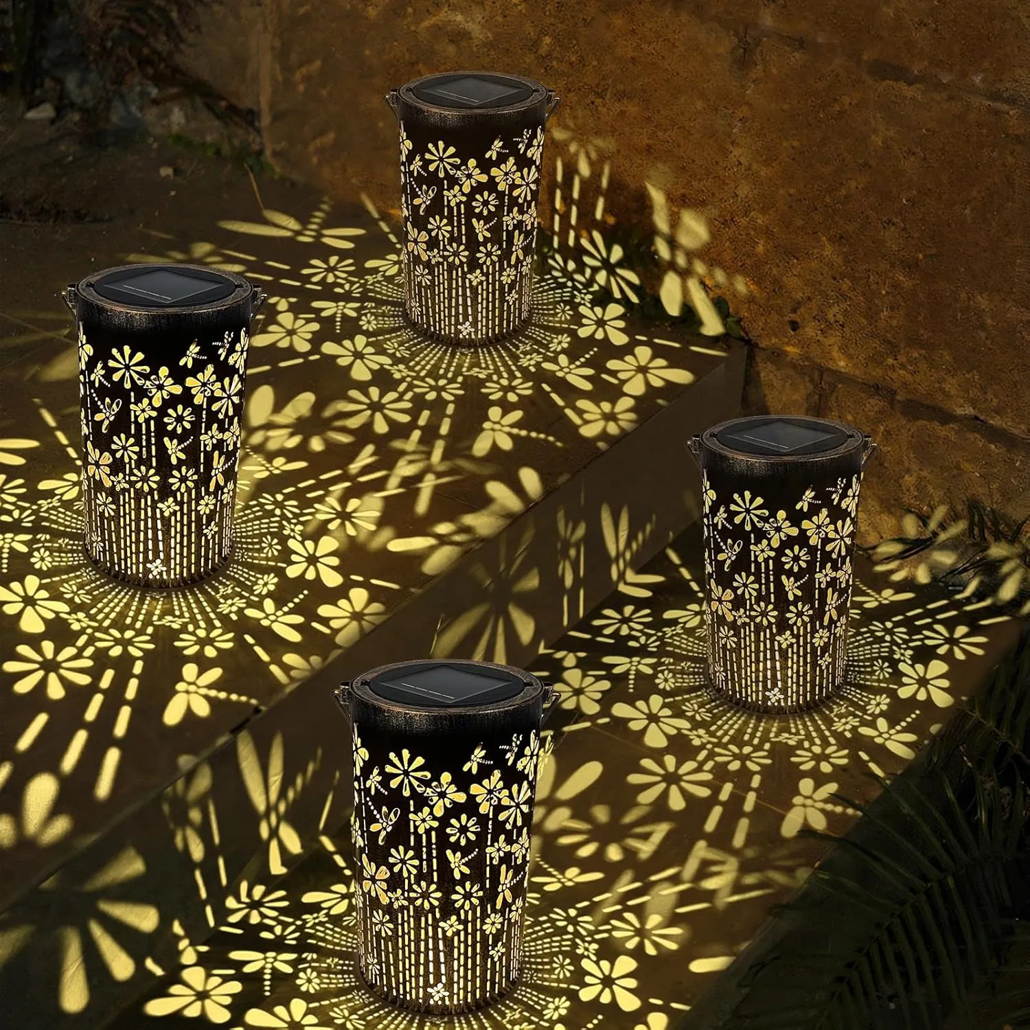 Solar Lanterns Outdoor Waterproof, 4 Pack Dragonfly Hanging Solar Lantern, Gardening Gifts for Women Mom Grandma, Outdoor Solar Lantern for Yard Patio Pathway