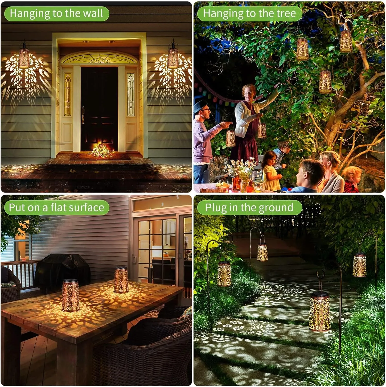 Solar Lanterns Outdoor Waterproof - 4 Pack Hanging Solar Lights Gifts for Women Mom Grandma Decorative Lantern for Patio Decor Garden Yard Backyard Porch Table Tree Lighting, Cool/Warm Light