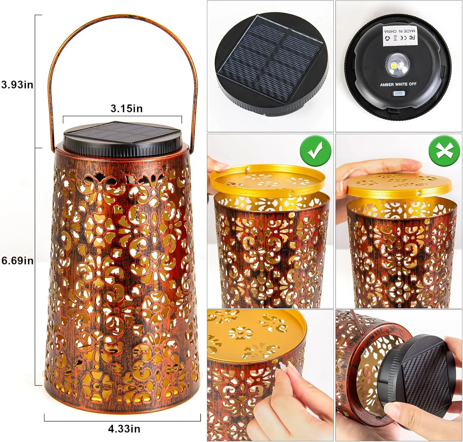 Solar Lanterns Outdoor Waterproof - 4 Pack Hanging Solar Lights Gifts for Women Mom Grandma Decorative Lantern for Patio Decor Garden Yard Backyard Porch Table Tree Lighting, Cool/Warm Light