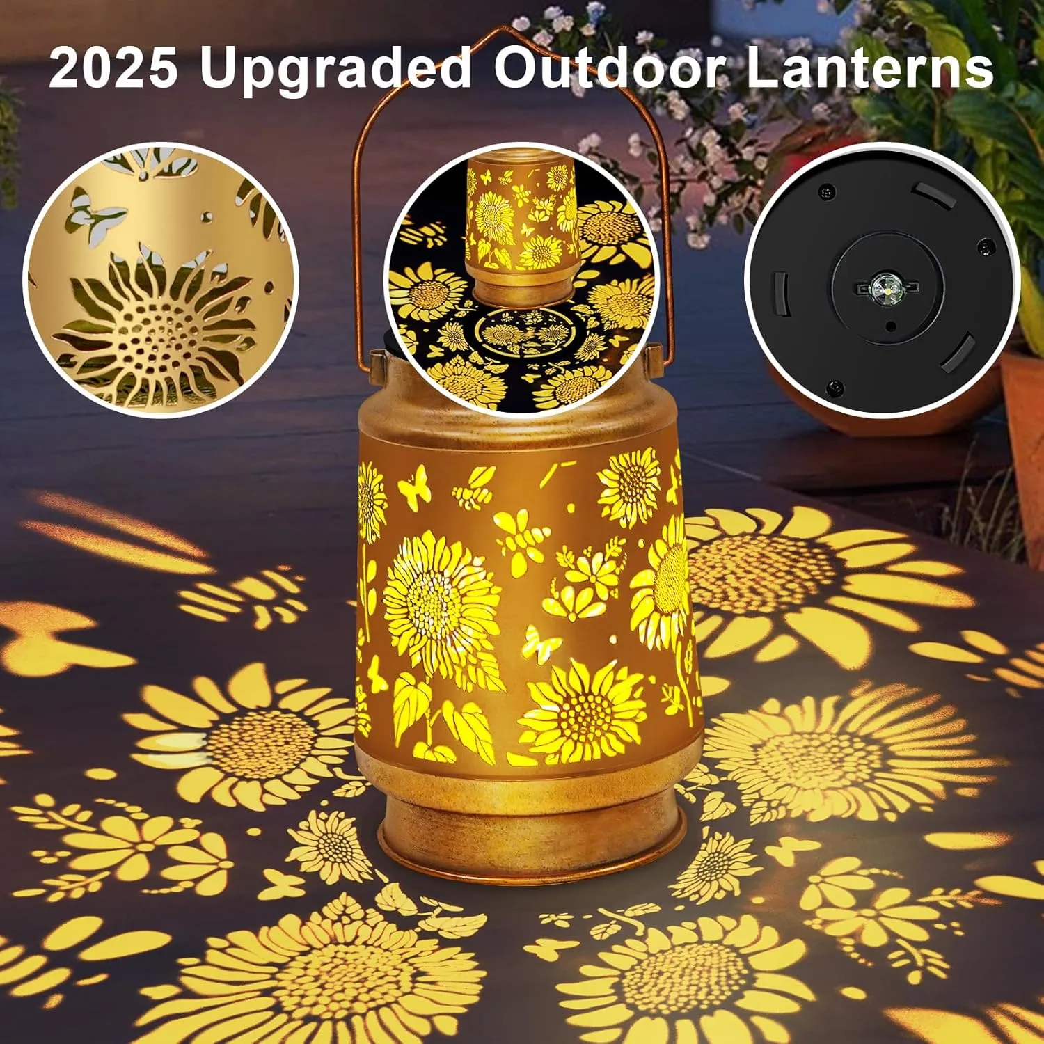 Solar Lanterns Outdoor Waterproof Hanging Solar Lights, Sunflower Garden Decor, Hanging Metal Garden Lights for Yard Patio Lawn Landscape, Birthday Gifts for Women Mom,Grandma, Mothers Day