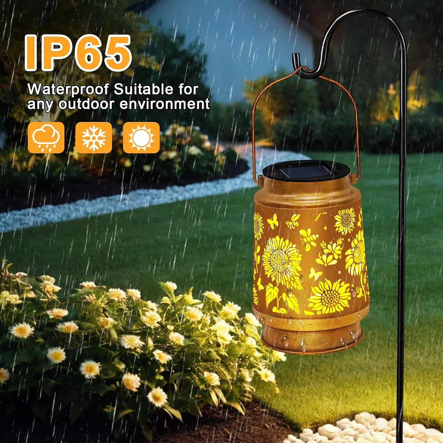 Solar Lanterns Outdoor Waterproof Hanging Solar Lights, Sunflower Garden Decor, Hanging Metal Garden Lights for Yard Patio Lawn Landscape, Birthday Gifts for Women Mom,Grandma, Mothers Day