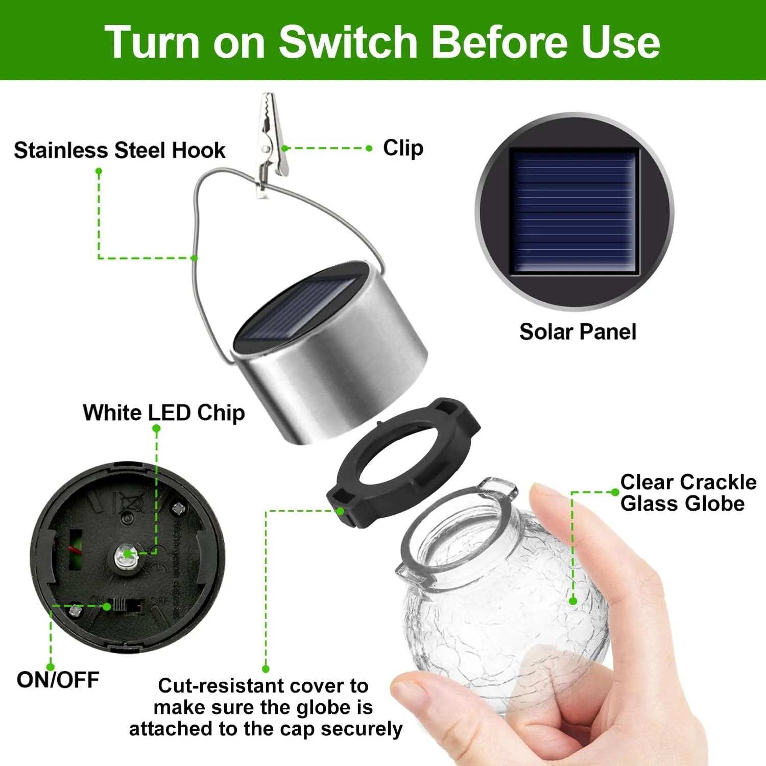 Solar Lights Outdoor Decorative 32 Pack, Hanging Solar Garden Lights Waterproof, Solar Powered Globe Lantern Cracked Glass Ball Lights for Yard Patio Fence Tree Umbrella Holiday Decoration, Warm White