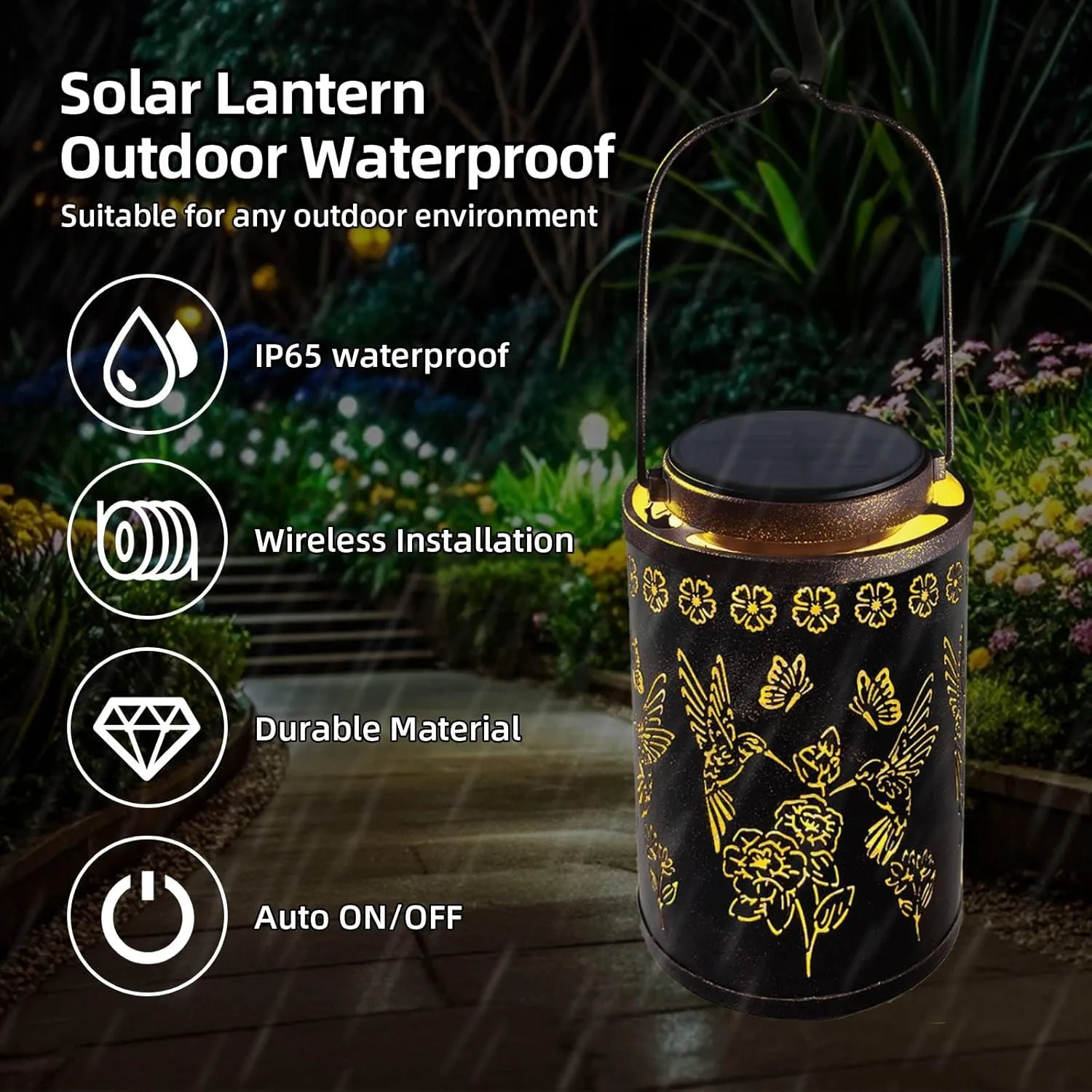 Solar Lights Outdoor Waterproof, New Upgraded Solar Hummingbird Lantern Hanging Metal Garden Decor for Yard, Patio, Fence, Porch, Pathway Decoration, Ideal Gift for Women, Mom, Grandma
