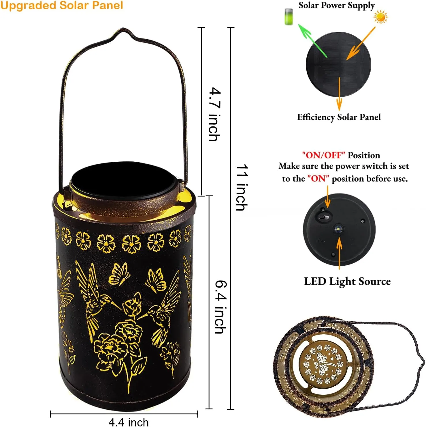 Solar Lights Outdoor Waterproof, New Upgraded Solar Hummingbird Lantern Hanging Metal Garden Decor for Yard, Patio, Fence, Porch, Pathway Decoration, Ideal Gift for Women, Mom, Grandma