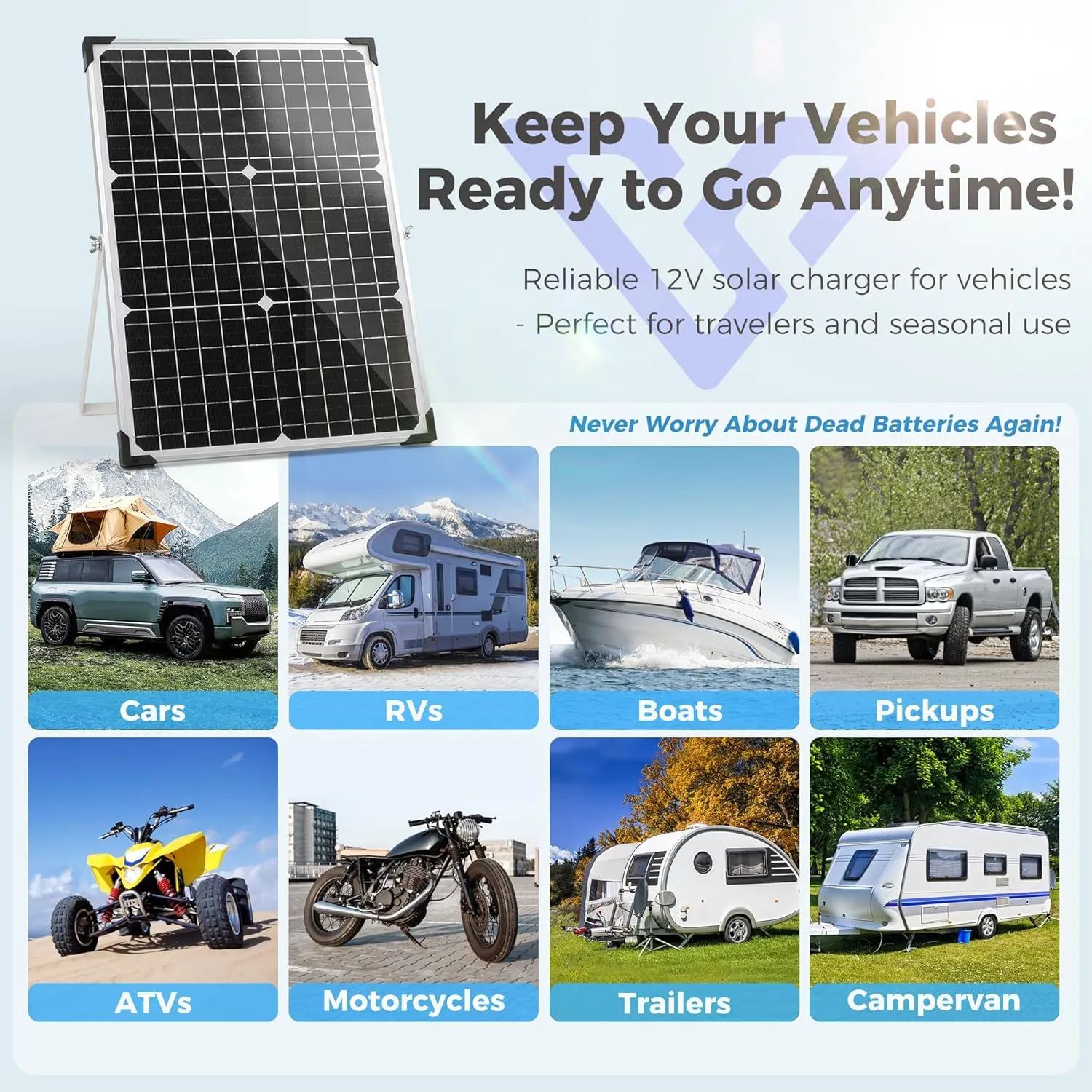 Solar Panel Kit 30W 12V, Solar Battery Trickle Charger Maintainer, Waterproof Solar Panel   Upgrade Charge Controller   Adjustable Mount Bracket for Boat RV Motorcycle Marine