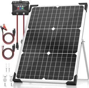 Solar Panel Kit 30W 12V, Solar Battery Trickle Charger Maintainer, Waterproof Solar Panel   Upgrade Charge Controller   Adjustable Mount Bracket for Boat RV Motorcycle Marine