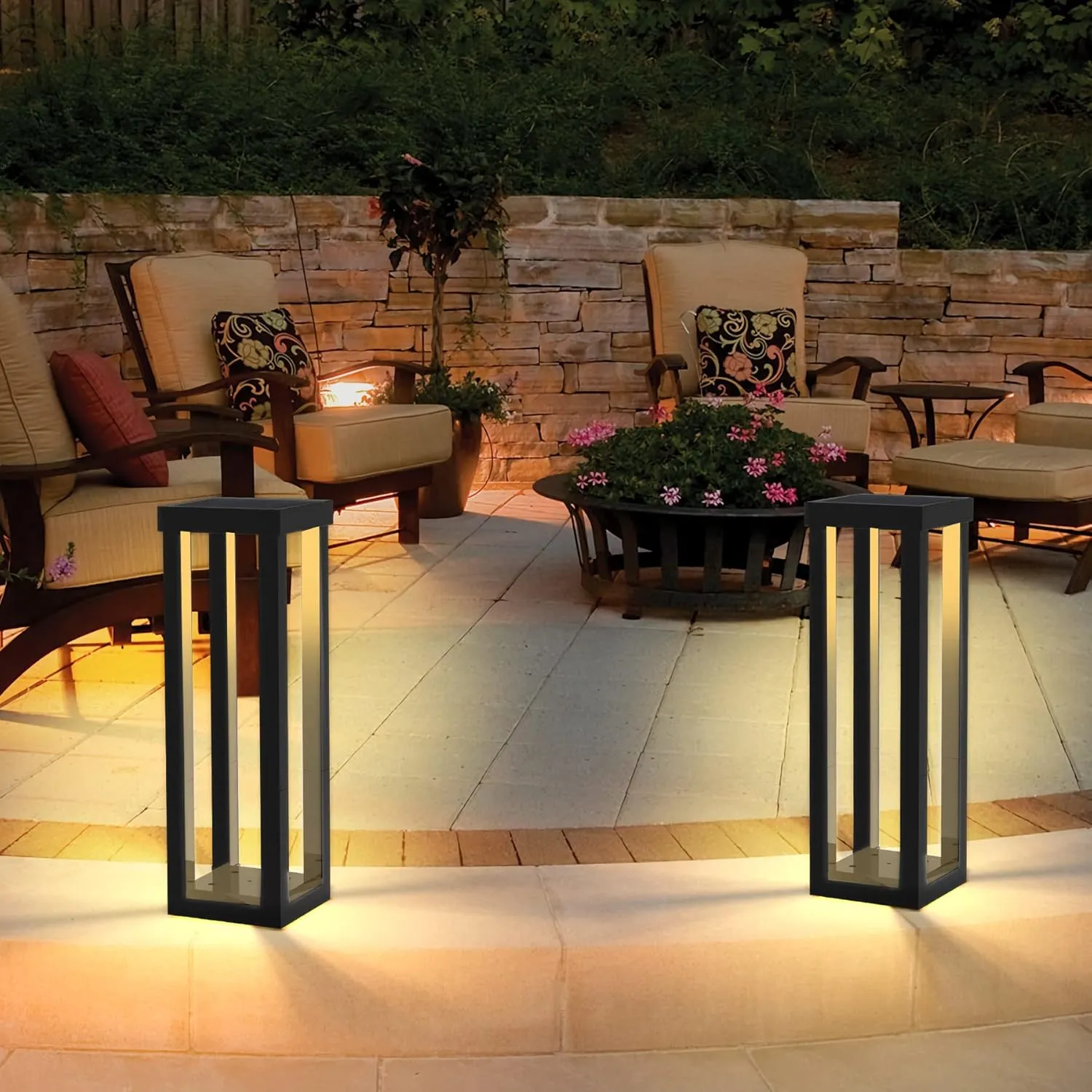 Solar Patio Floor Lamp Outdoor, 2 Pack Solar Landscape Path Lights with 3 Light Modes, Garden Decorations Waterproof 12H Endurance Cordless Landscaping for Porch Lawn Yard Backyard (Black)