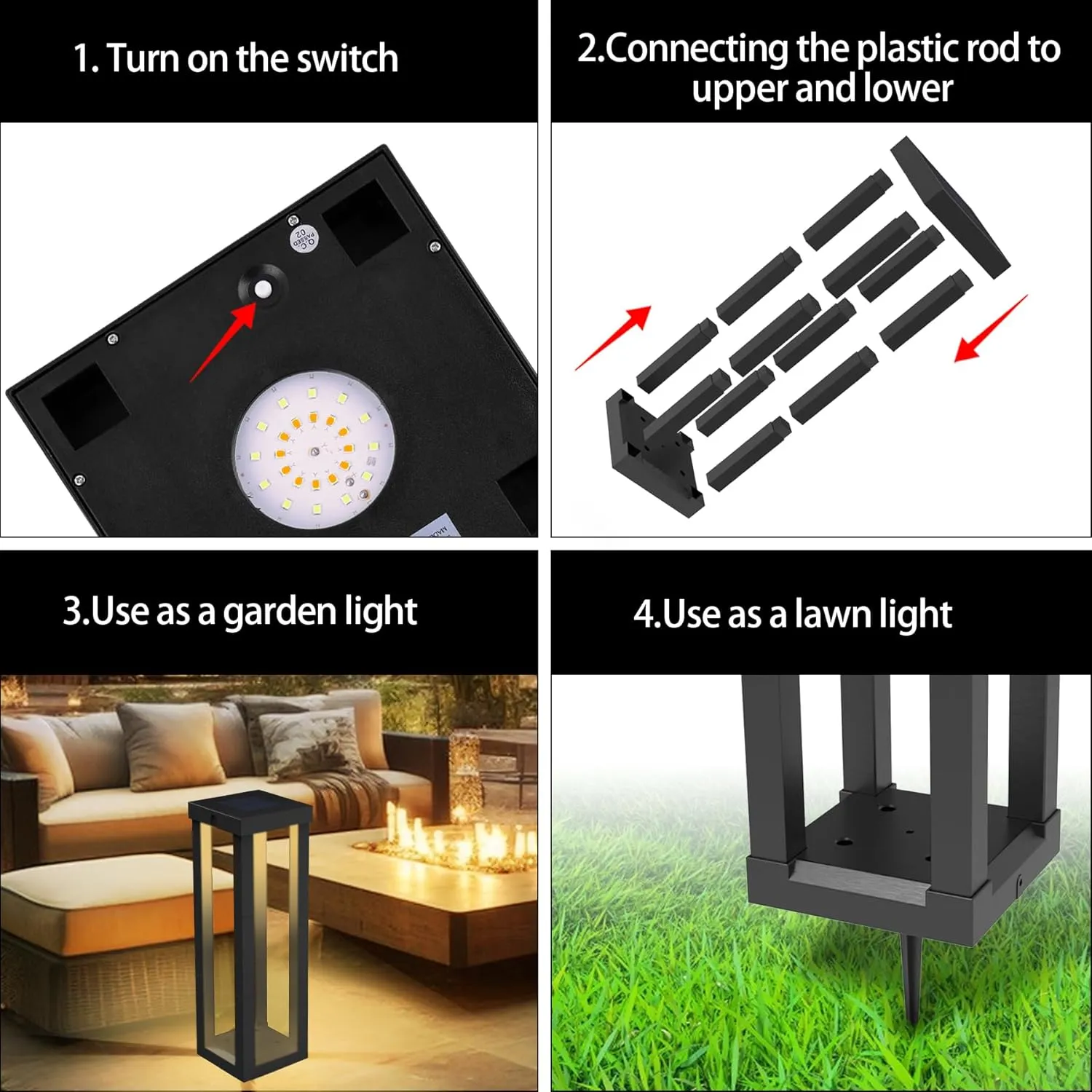 Solar Patio Floor Lamp Outdoor, 2 Pack Solar Landscape Path Lights with 3 Light Modes, Garden Decorations Waterproof 12H Endurance Cordless Landscaping for Porch Lawn Yard Backyard (Black)
