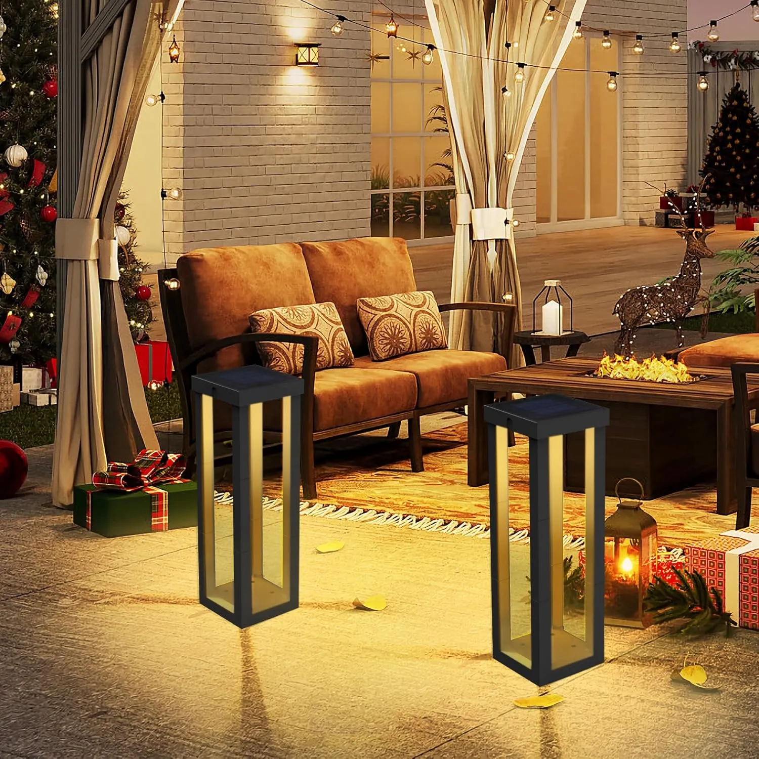 Solar Patio Floor Lamp Outdoor, 2 Pack Solar Landscape Path Lights with 3 Light Modes, Garden Decorations Waterproof 12H Endurance Cordless Landscaping for Porch Lawn Yard Backyard (Black)
