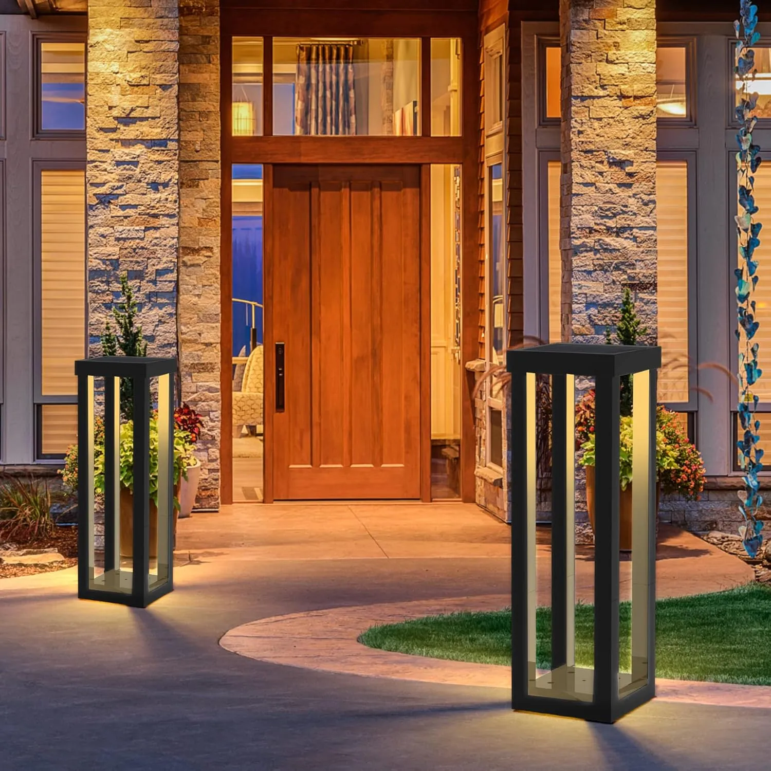 Solar Patio Floor Lamp Outdoor, 2 Pack Solar Landscape Path Lights with 3 Light Modes, Garden Decorations Waterproof 12H Endurance Cordless Landscaping for Porch Lawn Yard Backyard (Black)
