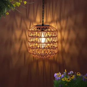Solar Pendant Light Outdoor,Chandelier Hanging Lantern with Edison Bulb,Boho Solar Powered Lamps IP44 Waterproof for Gazebo Tree Porch Yard Porch Patio Garden Backyard Decorative