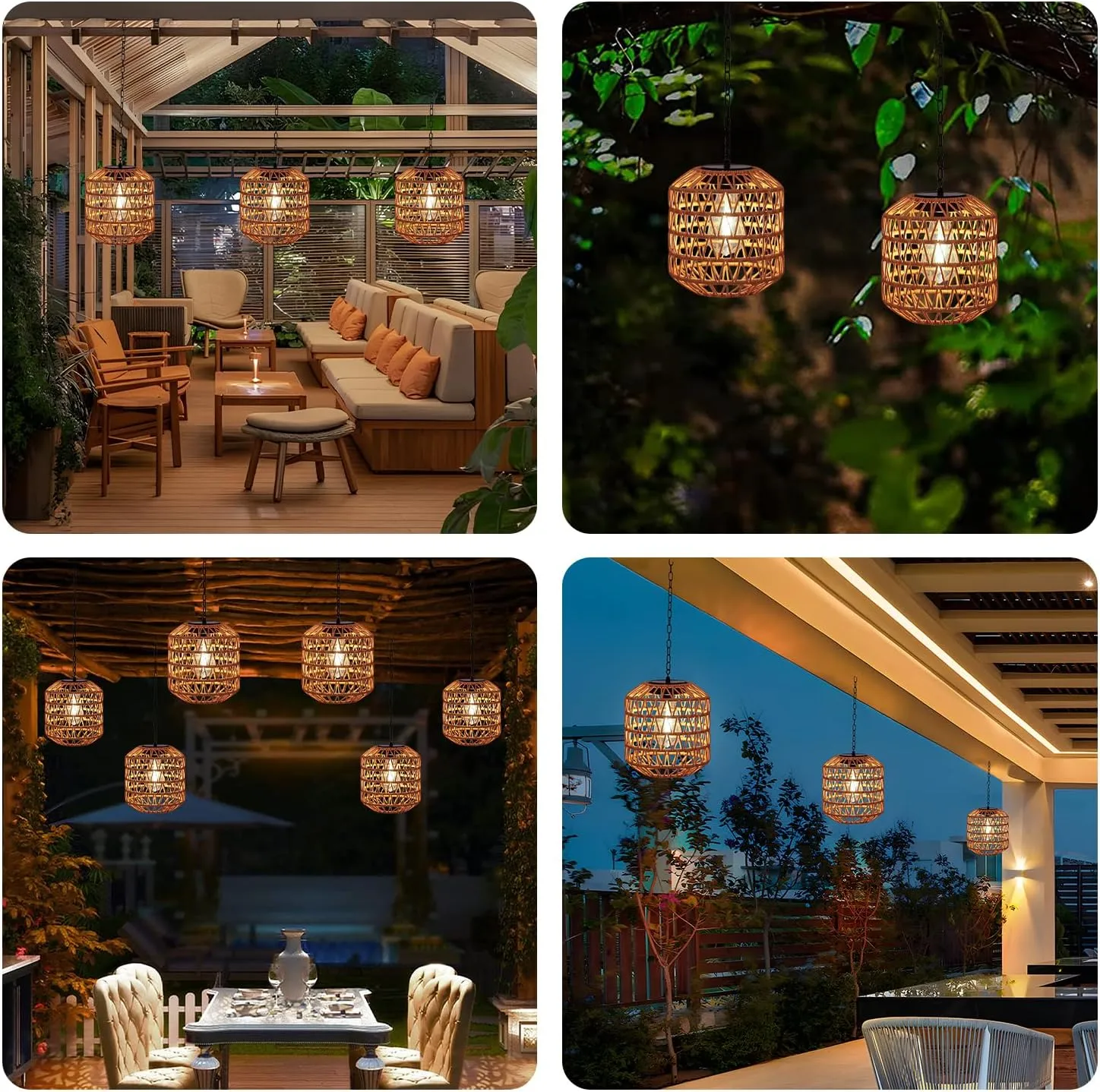 Solar Pendant Light Outdoor,Chandelier Hanging Lantern with Edison Bulb,Boho Solar Powered Lamps IP44 Waterproof for Gazebo Tree Porch Yard Porch Patio Garden Backyard Decorative