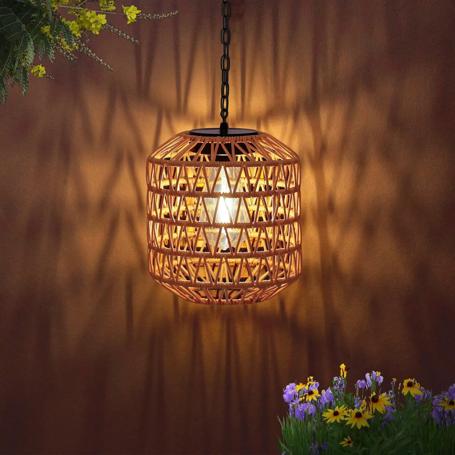 Solar Pendant Light Outdoor,Chandelier Hanging Lantern with Edison Bulb,Boho Solar Powered Lamps IP44 Waterproof for Gazebo Tree Porch Yard Porch Patio Garden Backyard Decorative
