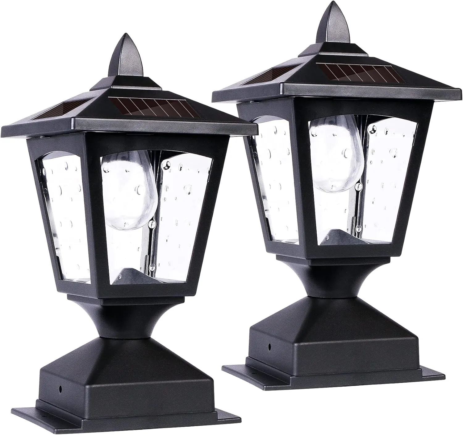 Solar Post Lights Outdoor, Solar Lamp Post Cap Lights, Waterproof Fence Post Solar Lights for Wood Fence Deck Patio Garden Outside Decorative, Fit on 4x4 Wood Posts, 15 Lumens, Black (2 Pack)