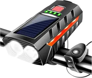 Solar Power Bike Front Light USB Rechargeable LED Cycling Lantern Power Display High Beam Bicycle Flashlight Bicycle Accessories