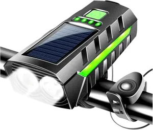 Solar Power Bike Front Light USB Rechargeable LED Cycling Lantern Power Display High Beam Bicycle Flashlight Bicycle Accessories(Green)