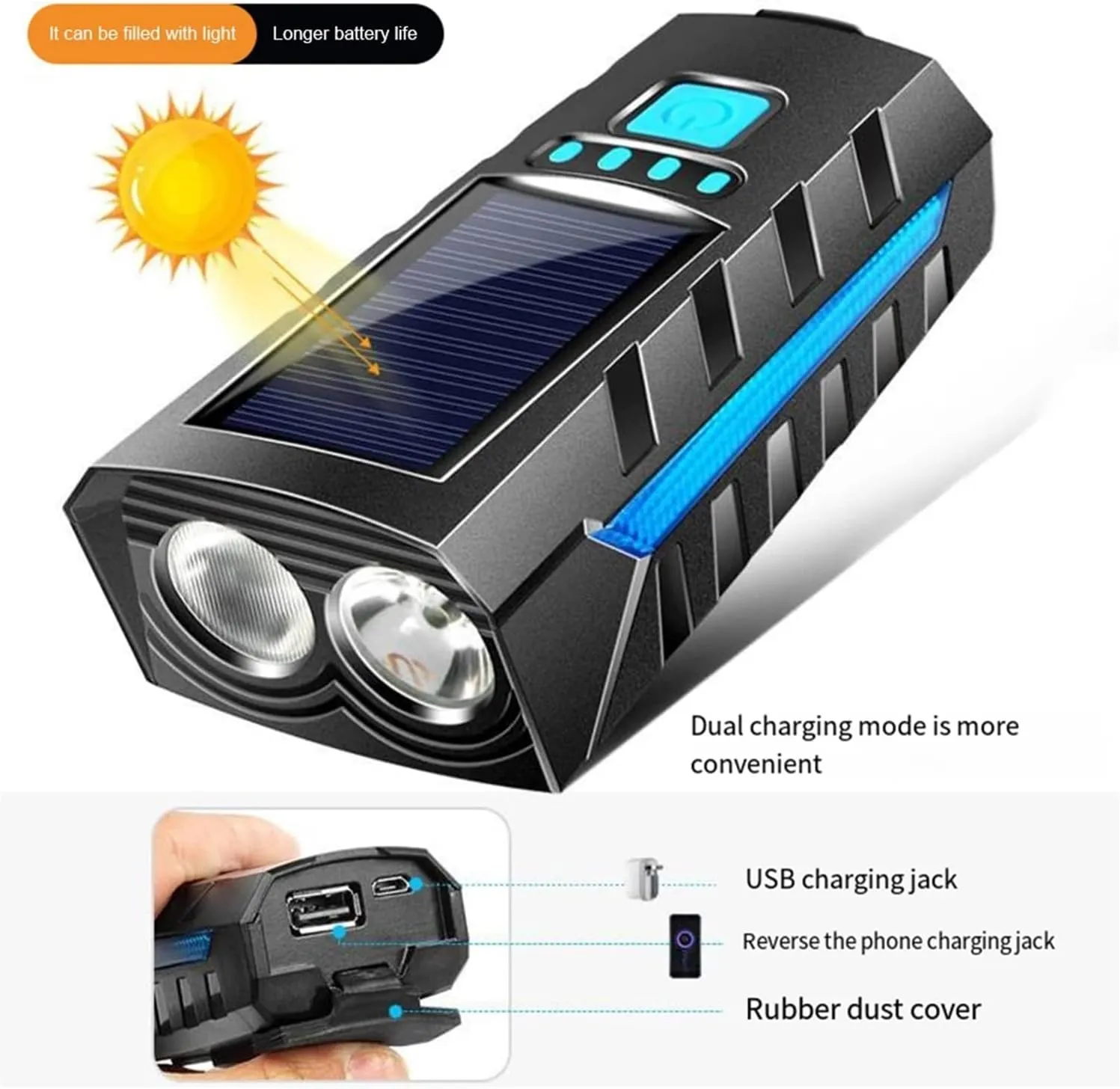Solar Power Bike Front Light USB Rechargeable LED Cycling Lantern Power Display High Beam Bicycle Flashlight Bicycle Accessories(Green)