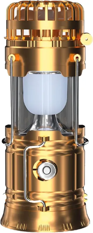 Solar Powered Camping Lantern with Fan - Portable Table Fan with LED Lantern | Outdoor Lamp with Cooling Equipment for Fishing Beach Hiking Picnic Workbench