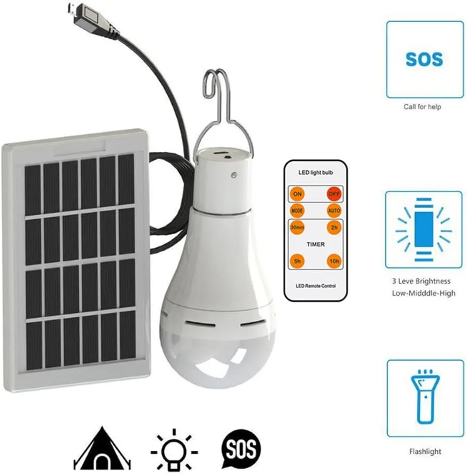 Solar Powered Led Light Bulb - Portable USB Charge Lantern Lamp Spotlight Indoor Office Kitchen Reading with Solar Panel for Outdoor Hiking Camping Tent Fishing Lighting (8pcs)
