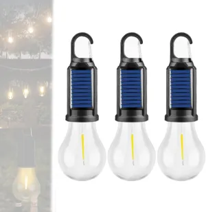 Solar Rechargeable Hooked Camping Light, Portable Tent Lights USB Rechargeable LED Lamp Waterproof, Indoor ＆ Outdoor Hanging Lantern for Camping, Hiking, Emergency Outage, Emergencies (3pcs)
