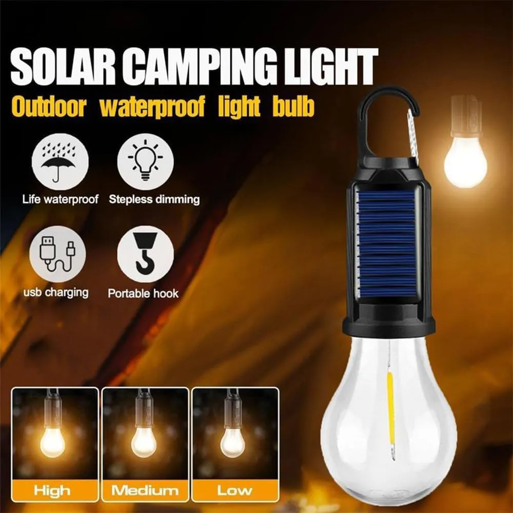 Solar Rechargeable Hooked Camping Light, Shineshore LED Solar Tent Lights Battery Powered with Clip Hook, Portable Outdoor Waterproof Emergency Light Bulb for Hiking, Camping, Fishing (Tapered, 4)