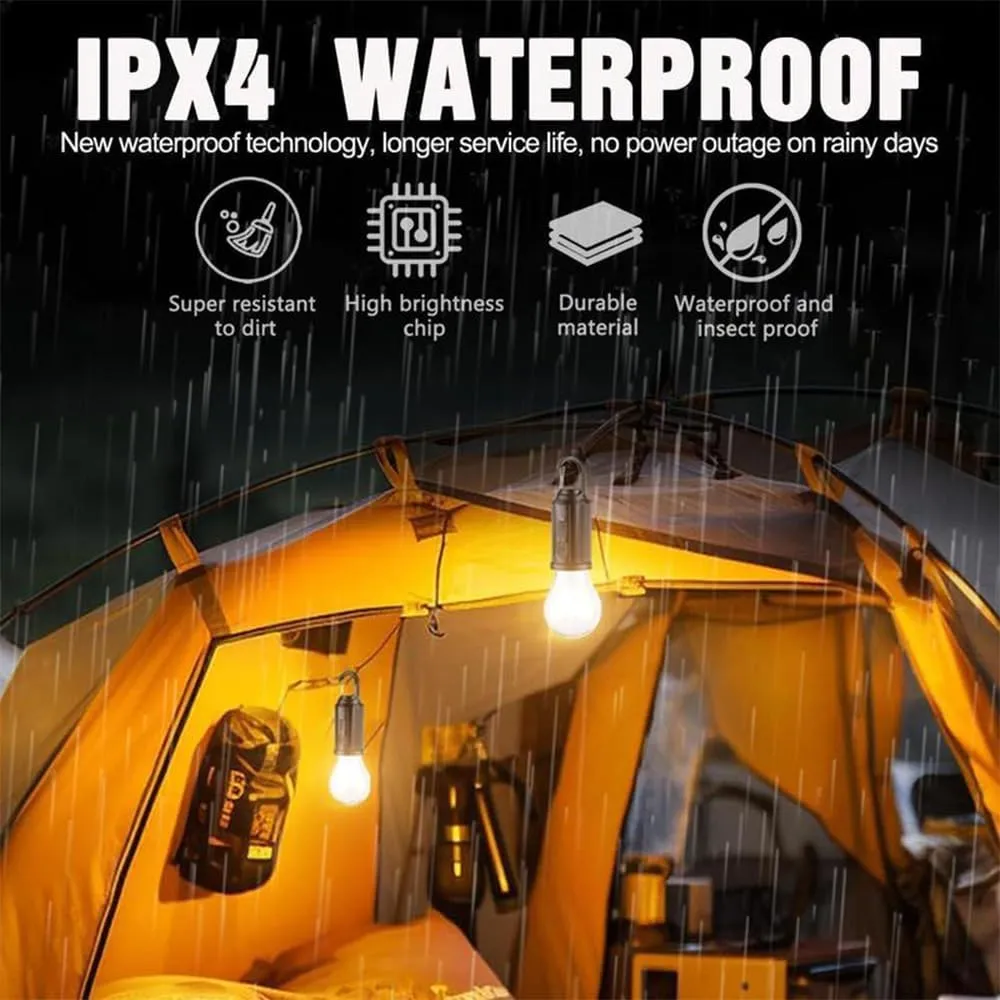 Solar Rechargeable Hooked Camping Light, Shineshore LED Solar Tent Lights Battery Powered with Clip Hook, Portable Outdoor Waterproof Emergency Light Bulb for Hiking, Camping, Fishing (Tapered, 4)